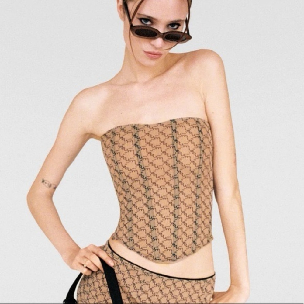 MIAOU PERI PRINTED CORSET IN NUDE/BROWN